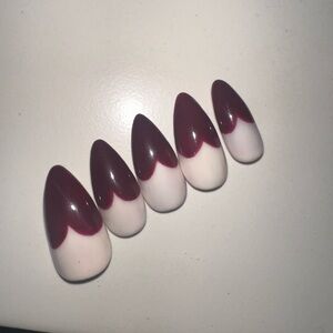 Burgundy French Tip Press On Nails•Vintage Heart Design•Custom**MORE PHOTOS SOON